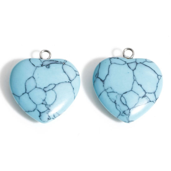 Image de 1 Pièce Breloques en Turquoise ( Naturel ) Cœur Bleu-Vert 23mm x 20.5mm