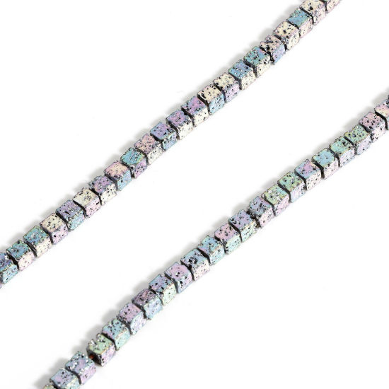 Bild von 1 Strang (ca. 116 Stück/Strang) (Klasse A) Hämatit ( Elektroplattiert ) Perlen für die DIY-Schmuckherstellung Würfel Mauve & Hellgrün ca. 3mm x 3mm, Loch:ca. 1mm, 40cm lang