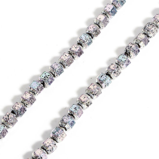 Picture of 1 Strand (Approx 62 PCs/Strand) (Grade A) Hematite ( Electroplate ) Beads For DIY Charm Jewelry Making Cube Mauve & Light Green About 6.5mm x 6mm, Hole: Approx 1mm, 40cm(15 6/8") long