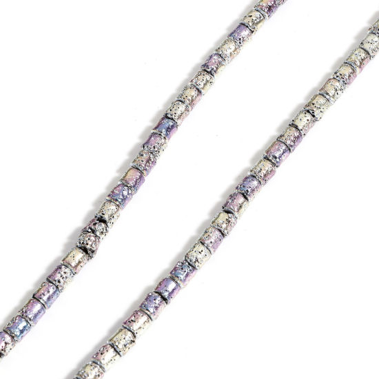 Picture of 1 Strand (Approx 85 PCs/Strand) (Grade A) Hematite ( Electroplate ) Beads For DIY Charm Jewelry Making Cylinder Mauve & Light Green About 5mm x 4mm, Hole: Approx 1mm, 40cm(15 6/8") long