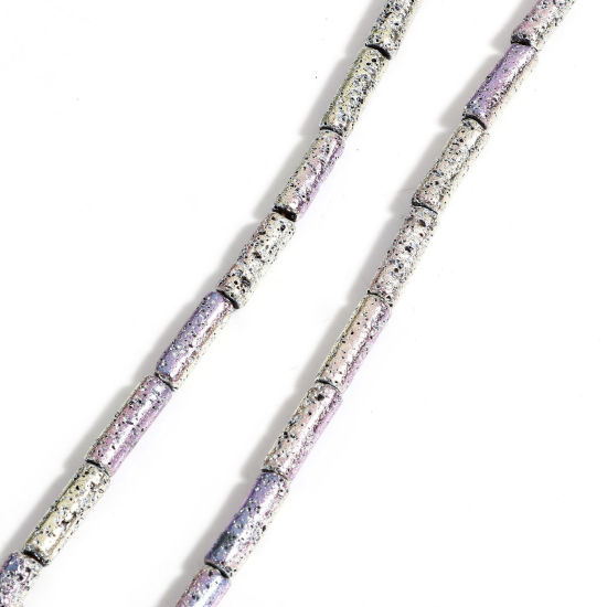 Bild von 1 Strang (ca. 31 Stück/Strang) (Klasse A) Hämatit ( Elektroplattiert ) Perlen für die DIY-Schmuckherstellung Zylinder Mauve & Hellgrün ca. 13mm x 4mm, Loch:ca. 1mm, 40.5cm lang