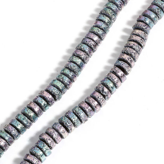 Picture of 1 Strand (Approx 100 PCs/Strand) (Grade A) Hematite ( Electroplate ) Beads For DIY Charm Jewelry Making Wheel Mauve & Light Green About 9mm Dia, Hole: Approx 1mm, 40cm(15 6/8") long