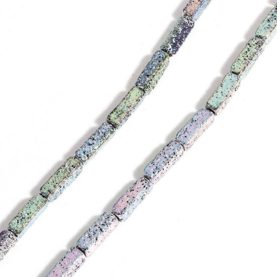 Picture of 1 Strand (Approx 30 PCs/Strand) (Grade A) Hematite ( Electroplate ) Beads For DIY Charm Jewelry Making Rectangle Cuboid Mauve & Light Green About 14mm x 4mm, Hole: Approx 1mm, 41cm(16 1/8") long