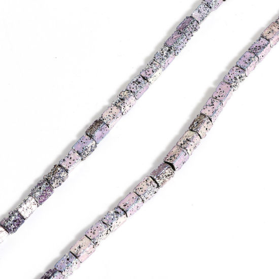 Picture of 1 Strand (Approx 65 PCs/Strand) (Grade A) Hematite ( Electroplate ) Beads For DIY Charm Jewelry Making Rectangle Cuboid Mauve & Light Green About 6mm x 4mm, Hole: Approx 0.8mm, 40cm(15 6/8") long