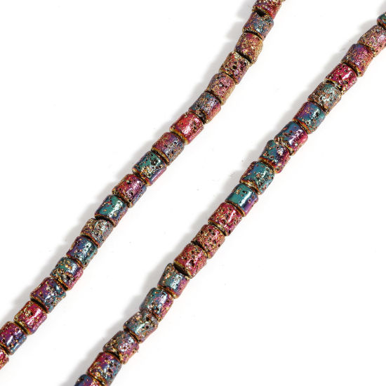 Picture of 1 Strand (Approx 85 PCs/Strand) (Grade A) Hematite ( Electroplate ) Beads For DIY Charm Jewelry Making Cylinder Multicolor About 5mm x 4mm, Hole: Approx 1mm, 40cm(15 6/8") long
