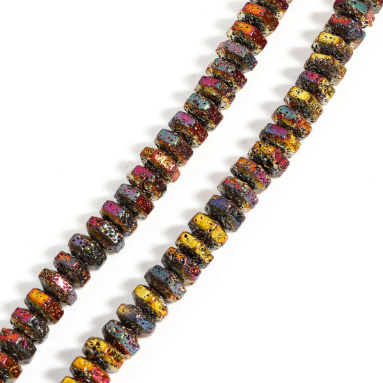 Picture of 1 Strand (Approx 92 PCs/Strand) (Grade A) Hematite ( Electroplate ) Beads For DIY Charm Jewelry Making Hexagon Multicolor About 8mm x 7mm, Hole: Approx 1mm, 40cm(15 6/8") long