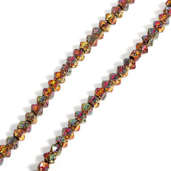 Picture of 1 Strand (Approx 108 PCs/Strand) (Grade A) Hematite ( Electroplate ) Beads For DIY Charm Jewelry Making Quadrilateral Multicolor About 5mm x 5mm, Hole: Approx 1mm, 40cm(15 6/8") long