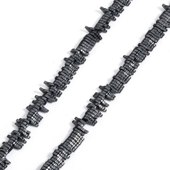 Picture of 1 Strand (Approx 330 PCs/Strand) (Grade A) Hematite ( Natural ) Beads For DIY Charm Jewelry Making Leaf Black About 6mm x 3mm, Hole: Approx 0.5mm, 40cm(15 6/8") long