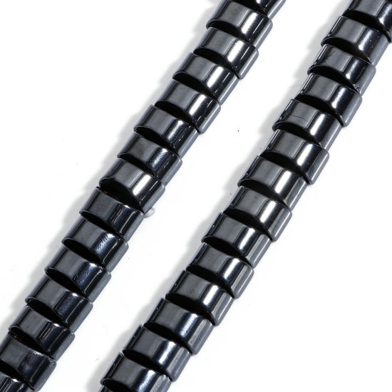 Picture of 1 Strand (Approx 60 PCs/Strand) (Grade A) Hematite ( Natural ) Beads For DIY Charm Jewelry Making 2 Holes Half Round Black About 12mm x 7mm, Hole: Approx 1.4mm, 40cm(15 6/8") long