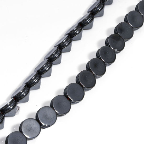 Picture of 1 Strand (Approx 42 PCs/Strand) (Grade A) Hematite ( Natural ) Beads For DIY Charm Jewelry Making Rivet Black About 9.5mm Dia, Hole: Approx 1mm, 40cm(15 6/8") long