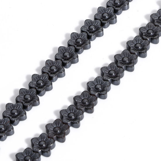 Picture of 1 Strand (Approx 45 PCs/Strand) (Grade A) Hematite ( Natural ) Beads For DIY Charm Jewelry Making Flower Black About 10mm x 9mm, Hole: Approx 1mm, 39.5cm(15 4/8") long
