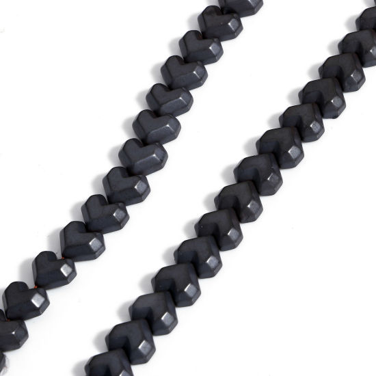 Image de 1 Enfilade (Env. 65 Pcs/Enfilade) (Classement A) Perles pour DIY Fabrication de Bijoux en Hématite （ Naturel ） Cœur Noir Mat 8mm x 7mm, Trou: env. 1mm, 40cm long