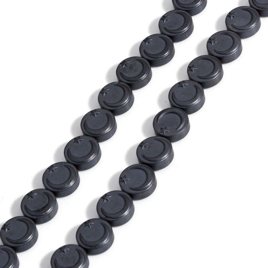 Image de 1 Enfilade (Env. 40 Pcs/Enfilade) (Classement A) Perles pour DIY Fabrication de Bijoux en Hématite （ Naturel ） Noir Étoile et Croissant Mat Env. 10mm Dia, Trou: env. 1mm, 40cm long