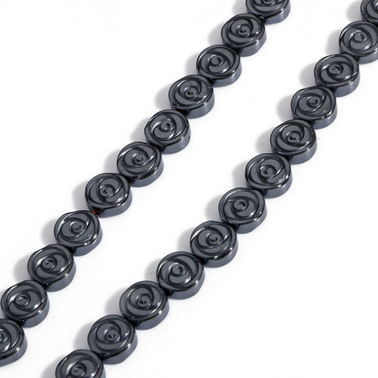 Bild von 1 Strang (ca. 50 Stück/Strang) (Klasse A) Hämatit ( Natur ) Perlen für die DIY-Schmuckherstellung Rose Schwarz ca. 8mm D., Loch:ca. 1mm, 40cm lang