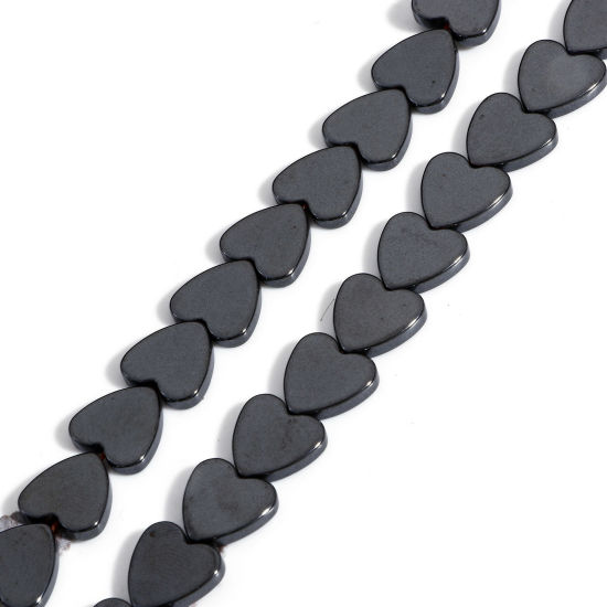 Image de 1 Enfilade (Env. 46 Pcs/Enfilade) (Classement A) Perles pour DIY Fabrication de Bijoux en Hématite （ Naturel ） Cœur Noir 10mm x 10mm, Trou: env. 0.8mm, 41cm long