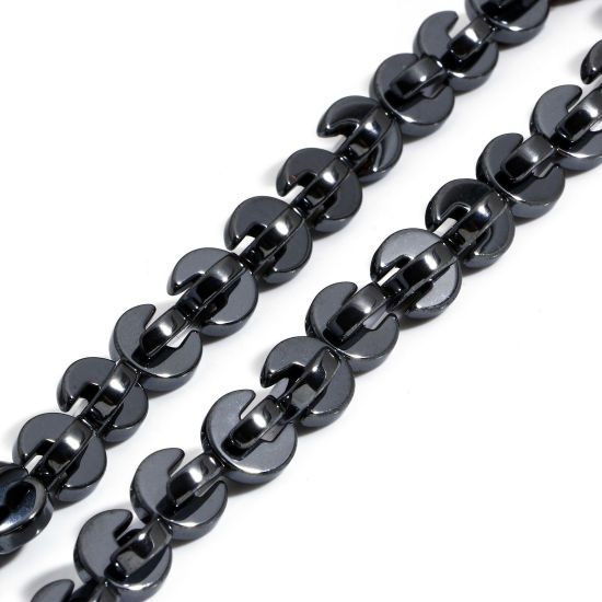 Image de 1 Enfilade (Env. 76 Pcs/Enfilade) (Classement A) Perles pour DIY Fabrication de Bijoux en Hématite （ Naturel ） Forme de U Noir 11mm x 10mm, Trou: env. 0.8mm, 40cm long