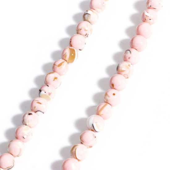 Image de 1 Enfilade (Env. 65 Pcs/Enfilade) (Classement C) Perles pour DIY Fabrication de Bijoux de Pendentife en Turquoise ( Synthétique) Rond Coquilles Rose 6.5mm Dia, Trou: env. 0.8mm, 40cm long