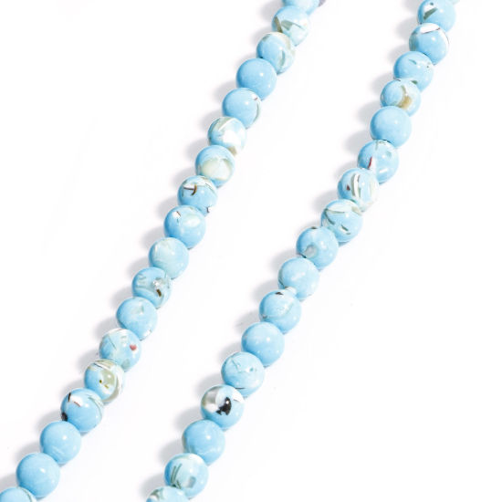 Picture of 1 Strand (Approx 65 PCs/Strand) (Grade C) Turquoise ( Synthetic ) Beads For DIY Charm Jewelry Making Round Shell Light Blue About 6.5mm Dia, Hole: Approx 0.8mm, 40cm(15 6/8") long
