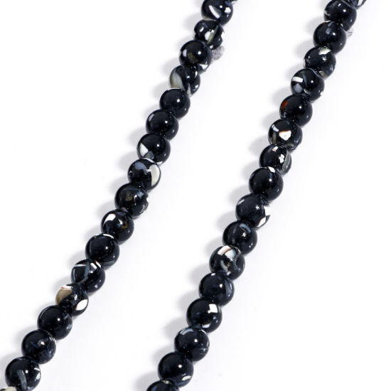 Image de 1 Enfilade (Env. 65 Pcs/Enfilade) (Classement C) Perles pour DIY Fabrication de Bijoux de Pendentife en Turquoise ( Synthétique) Rond Coquilles Noir 6.5mm Dia, Trou: env. 0.8mm, 40cm long