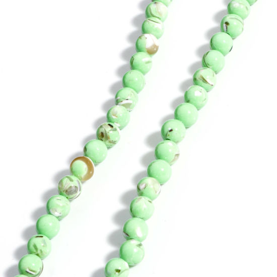 Image de 1 Enfilade (Env. 65 Pcs/Enfilade) (Classement C) Perles pour DIY Fabrication de Bijoux de Pendentife en Turquoise ( Synthétique) Rond Coquilles Vert 6.5mm Dia, Trou: env. 0.8mm, 40cm long