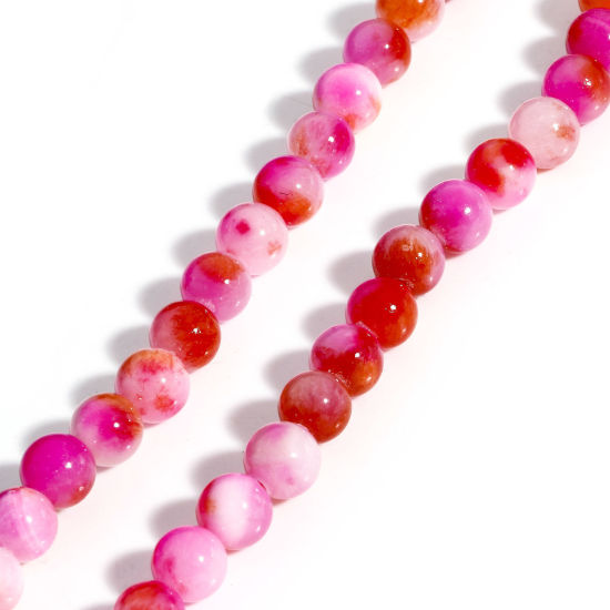 Picture of 1 Strand (Approx 48 PCs/Strand) (Grade A) Stone ( Natural Dyed ) Loose Beads For DIY Jewelry Making Round Ink Spot Fuchsia About 8.5mm Dia., Hole: Approx 1mm, 40cm(15 6/8") long