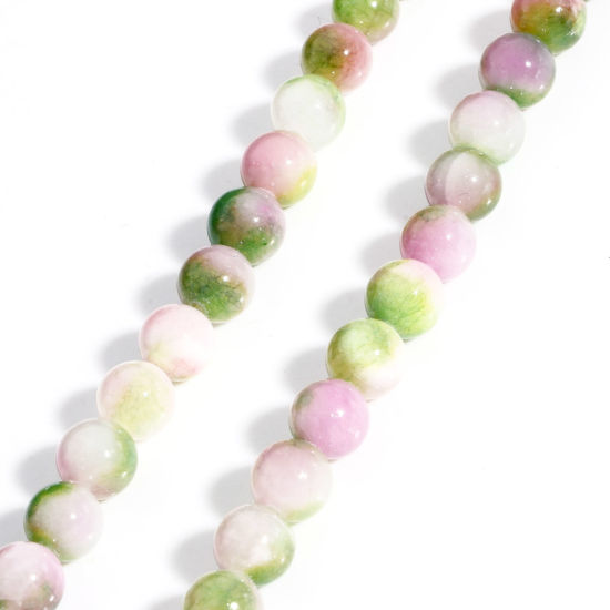 Picture of 1 Strand (Approx 48 PCs/Strand) (Grade A) Stone ( Natural Dyed ) Loose Beads For DIY Jewelry Making Round Ink Spot Green About 8.5mm Dia., Hole: Approx 1mm, 40cm(15 6/8") long