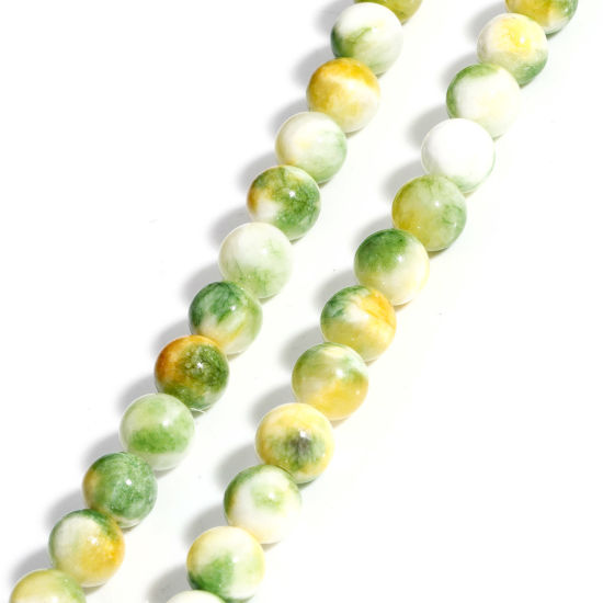 Picture of 1 Strand (Approx 48 PCs/Strand) (Grade A) Stone ( Natural Dyed ) Loose Beads For DIY Jewelry Making Round Ink Spot Yellow About 8.5mm Dia., Hole: Approx 1mm, 40cm(15 6/8") long