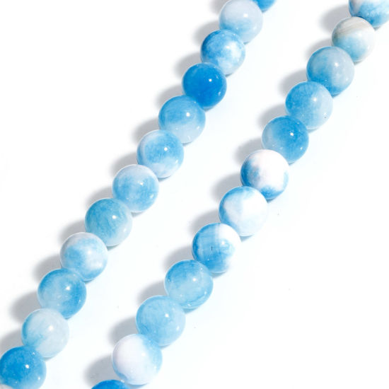 Picture of 1 Strand (Approx 48 PCs/Strand) (Grade A) Stone ( Natural Dyed ) Loose Beads For DIY Jewelry Making Round Ink Spot Skyblue About 8.5mm Dia., Hole: Approx 1mm, 40cm(15 6/8") long