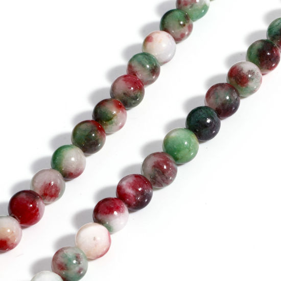 Picture of 1 Strand (Approx 48 PCs/Strand) (Grade A) Stone ( Natural Dyed ) Loose Beads For DIY Jewelry Making Round Ink Spot Red About 8.5mm Dia., Hole: Approx 1mm, 40cm(15 6/8") long