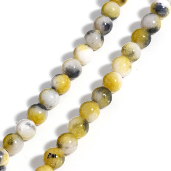 Picture of 1 Strand (Approx 48 PCs/Strand) (Grade A) Stone ( Natural Dyed ) Loose Beads For DIY Jewelry Making Round Ink Spot Yellow About 8.5mm Dia., Hole: Approx 1mm, 40cm(15 6/8") long