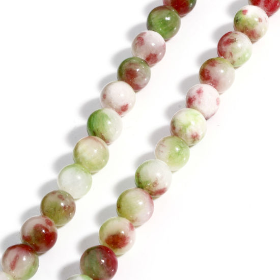 Picture of 1 Strand (Approx 48 PCs/Strand) (Grade A) Stone ( Natural Dyed ) Loose Beads For DIY Jewelry Making Round Ink Spot Green About 8.5mm Dia., Hole: Approx 1mm, 40cm(15 6/8") long