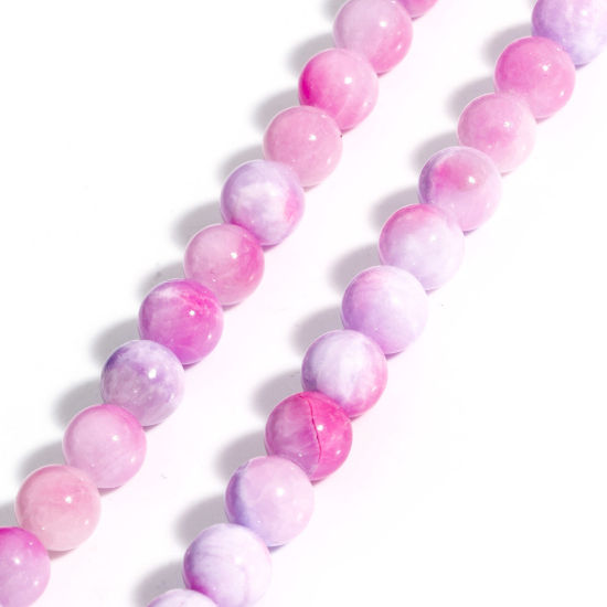 Picture of 1 Strand (Approx 48 PCs/Strand) (Grade A) Stone ( Natural Dyed ) Loose Beads For DIY Jewelry Making Round Ink Spot Fuchsia About 8.5mm Dia., Hole: Approx 1mm, 40cm(15 6/8") long