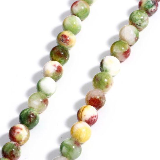 Picture of 1 Strand (Approx 48 PCs/Strand) (Grade A) Stone ( Natural Dyed ) Loose Beads For DIY Jewelry Making Round Ink Spot Green About 8.5mm Dia., Hole: Approx 1mm, 40cm(15 6/8") long