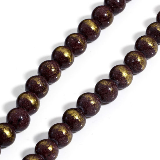 Picture of 1 Strand (Approx 40 PCs/Strand) (Grade A) Stone ( Natural Dyed ) Loose Beads For DIY Jewelry Making Round Brown Glitter About 10mm Dia., Hole: Approx 1.2mm, 40cm(15 6/8") long