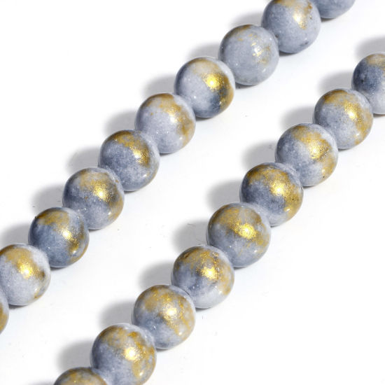 Picture of 1 Strand (Approx 40 PCs/Strand) (Grade A) Stone ( Natural Dyed ) Loose Beads For DIY Jewelry Making Round French Gray Glitter About 10mm Dia., Hole: Approx 1.2mm, 40cm(15 6/8") long