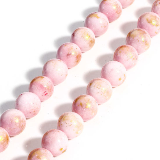 Picture of 1 Strand (Approx 40 PCs/Strand) (Grade A) Stone ( Natural Dyed ) Loose Beads For DIY Jewelry Making Round Light Pink Glitter About 10mm Dia., Hole: Approx 1.2mm, 40cm(15 6/8") long