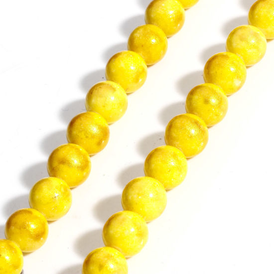 Picture of 1 Strand (Approx 40 PCs/Strand) (Grade A) Stone ( Natural Dyed ) Loose Beads For DIY Jewelry Making Round Yellow Glitter About 10mm Dia., Hole: Approx 1.2mm, 40cm(15 6/8") long