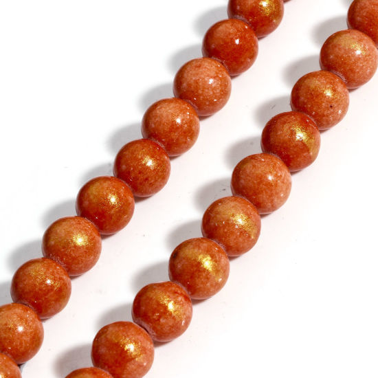 Picture of 1 Strand (Approx 40 PCs/Strand) (Grade A) Stone ( Natural Dyed ) Loose Beads For DIY Jewelry Making Round Orange Glitter About 10mm Dia., Hole: Approx 1.2mm, 40cm(15 6/8") long