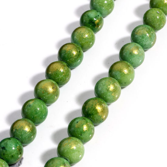 Picture of 1 Strand (Approx 40 PCs/Strand) (Grade A) Stone ( Natural Dyed ) Loose Beads For DIY Jewelry Making Round Green Glitter About 10mm Dia., Hole: Approx 1.2mm, 40cm(15 6/8") long