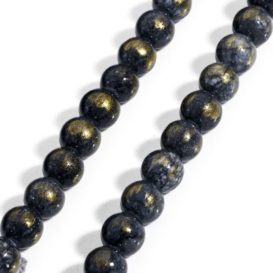 Picture of 1 Strand (Approx 40 PCs/Strand) (Grade A) Stone ( Natural Dyed ) Loose Beads For DIY Jewelry Making Round Dark Gray Glitter About 10mm Dia., Hole: Approx 1.2mm, 40cm(15 6/8") long