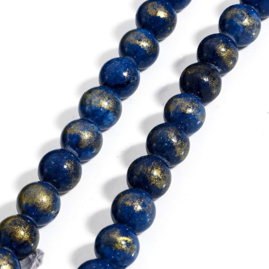 Picture of 1 Strand (Approx 40 PCs/Strand) (Grade A) Stone ( Natural Dyed ) Loose Beads For DIY Jewelry Making Round Dark Blue Glitter About 10mm Dia., Hole: Approx 1.2mm, 40cm(15 6/8") long