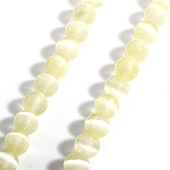 Picture of 1 Strand (Approx 48 PCs/Strand) (Grade A) Selenite ( Natural Dyed ) Loose Beads For DIY Jewelry Making Round Yellow About 8mm Dia., Hole: Approx 1mm, 39cm(15 3/8") long