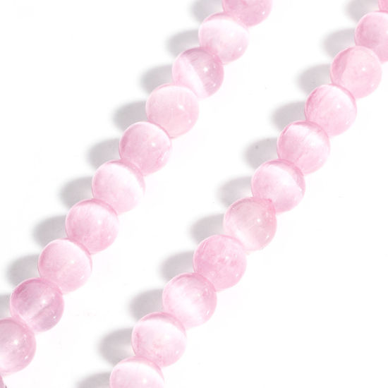 Picture of 1 Strand (Approx 48 PCs/Strand) (Grade A) Selenite ( Natural Dyed ) Loose Beads For DIY Jewelry Making Round Pink About 8mm Dia., Hole: Approx 1mm, 39cm(15 3/8") long