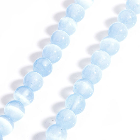 Picture of 1 Strand (Approx 48 PCs/Strand) (Grade A) Selenite ( Natural Dyed ) Loose Beads For DIY Jewelry Making Round Light Blue About 8mm Dia., Hole: Approx 1mm, 39cm(15 3/8") long