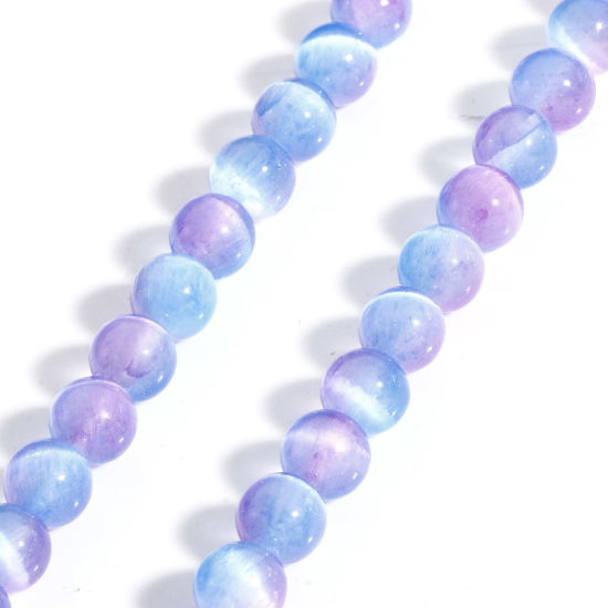 Picture of 1 Strand (Approx 48 PCs/Strand) (Grade A) Selenite ( Natural Dyed ) Loose Beads For DIY Jewelry Making Round Blue About 8mm Dia., Hole: Approx 1mm, 39cm(15 3/8") long