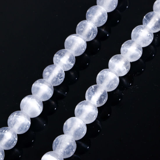 Picture of 1 Strand (Approx 48 PCs/Strand) (Grade A) Selenite ( Natural Dyed ) Loose Beads For DIY Jewelry Making Round White About 8mm Dia., Hole: Approx 1mm, 39cm(15 3/8") long