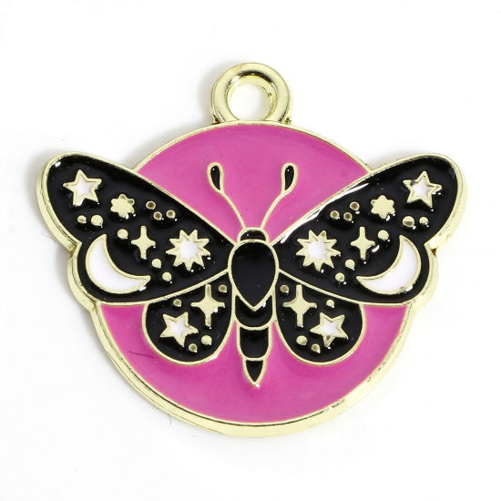 Picture of 10 PCs Zinc Based Alloy Insect Charms Gold Plated Butterfly Animal Moon Star Enamel 25mm x 23mm