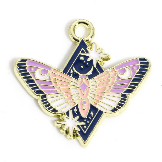 Picture of 10 PCs Zinc Based Alloy Insect Charms Gold Plated Butterfly Animal Moon Star Enamel 25mm x 24mm