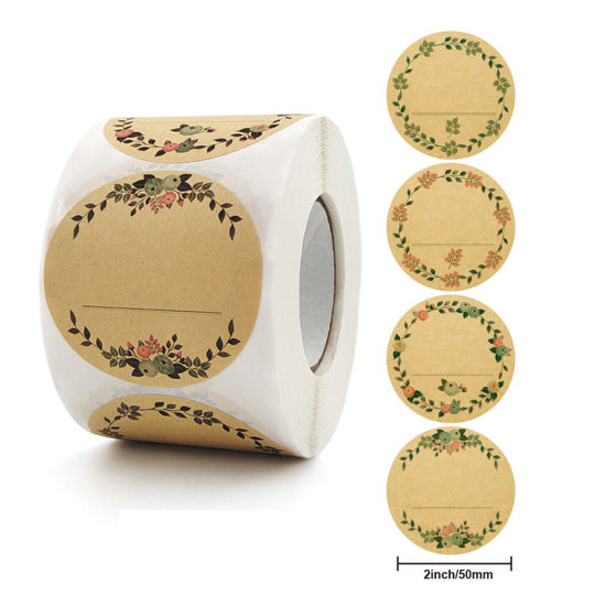 Picture of 1 Roll ( 500 PCs/Set) Kraft Paper Seals Stickers Labels Brown Round Wreath 5cm Dia.