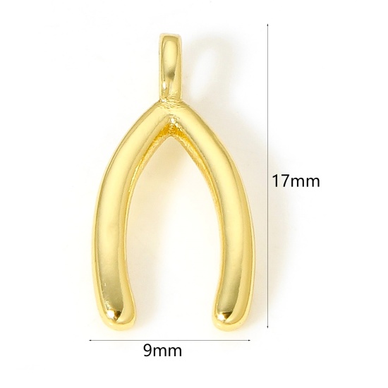 Bild von 1 Stück Messing Charms 18K Echtgold plattiert Wishbone 17mm x 9mm